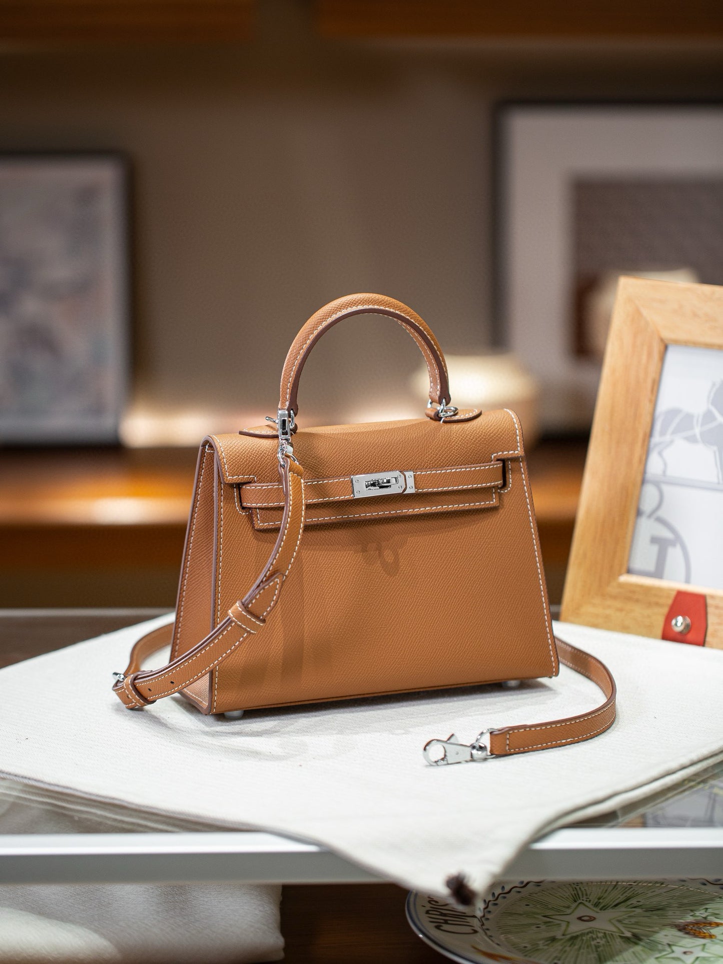 kelly bag camel -100% cowhide