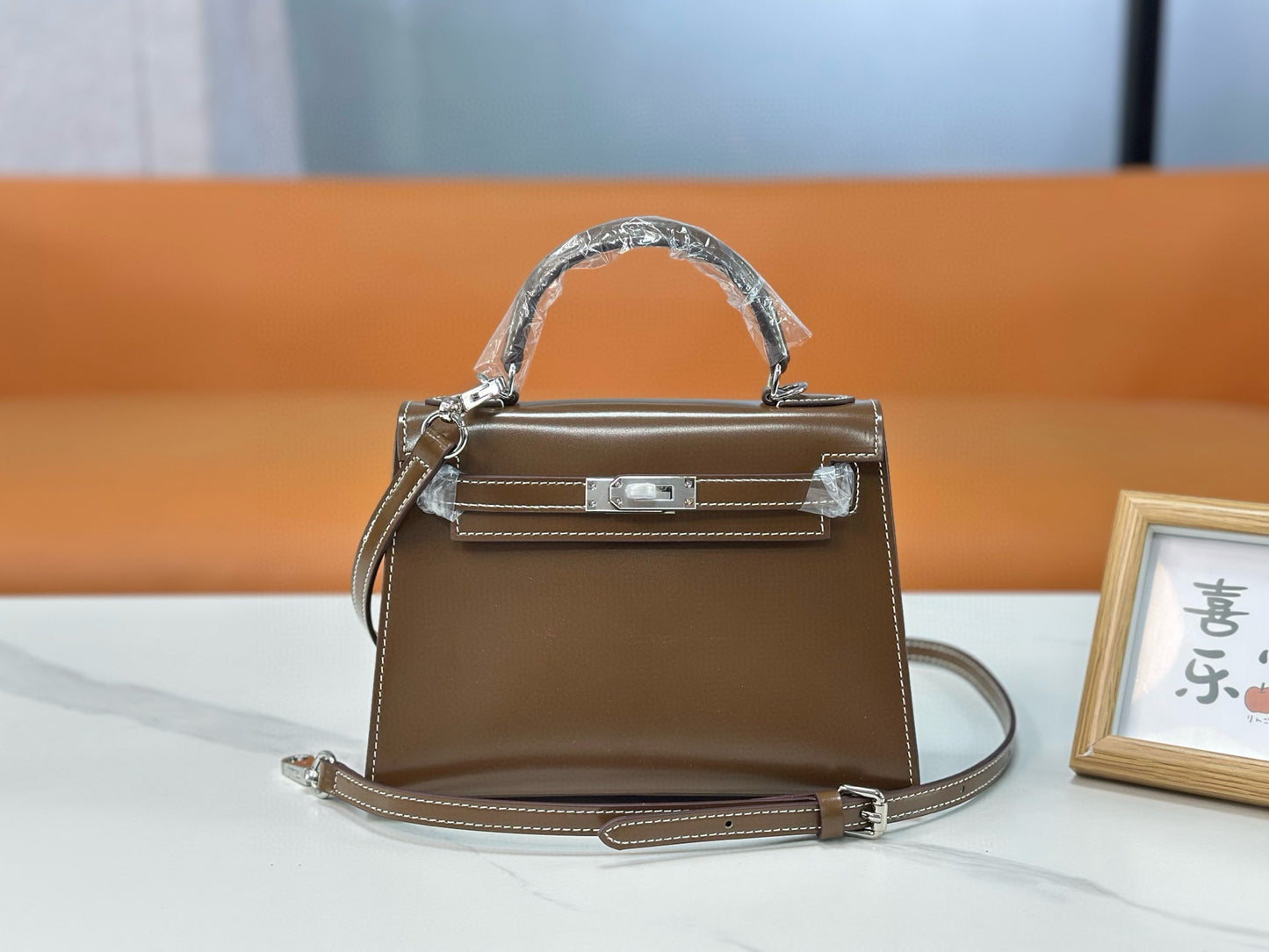 Bag Kelly taupe bright leather 19/22/25cm