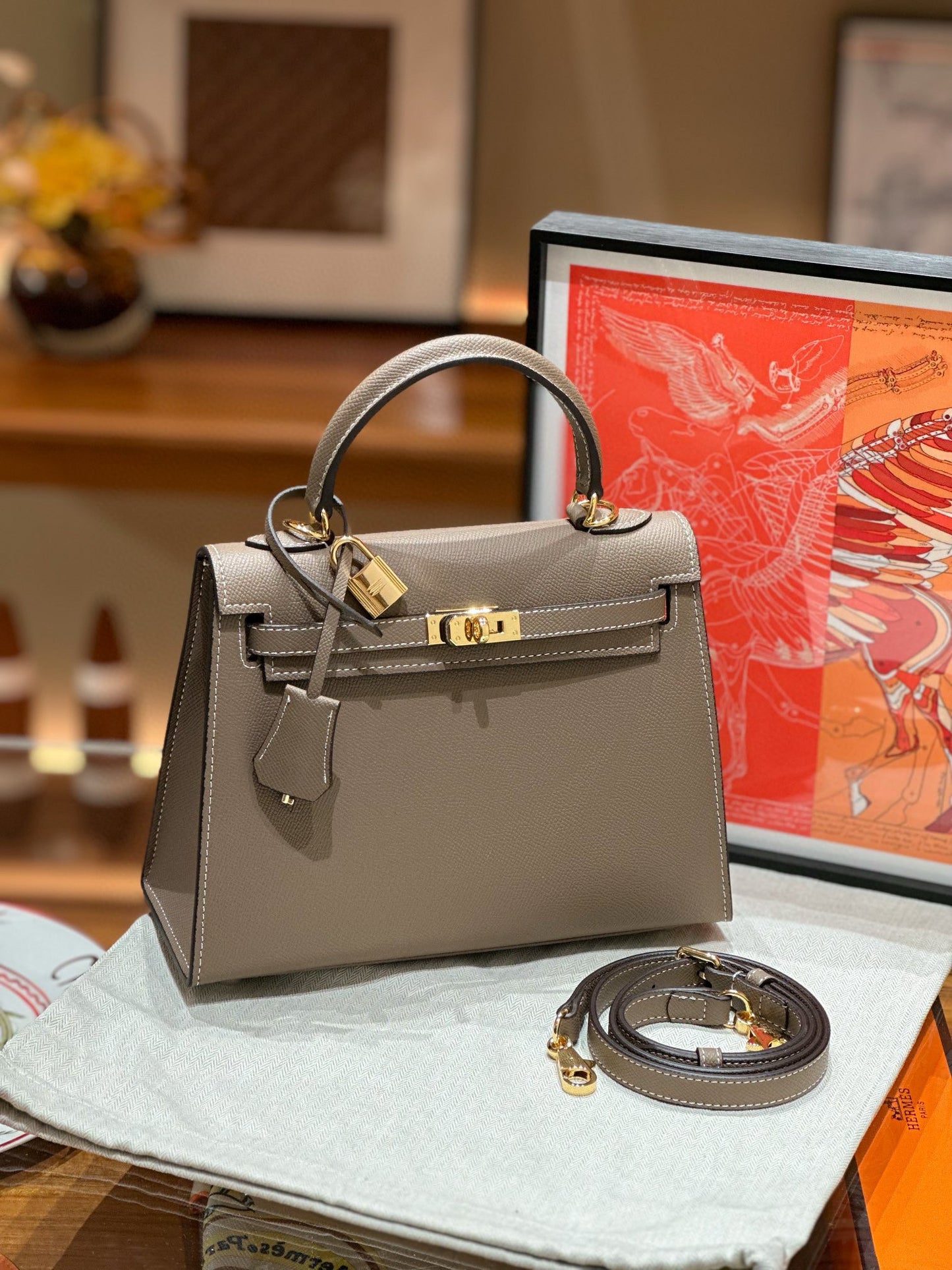 kelly bag taupe -100% cowhide
