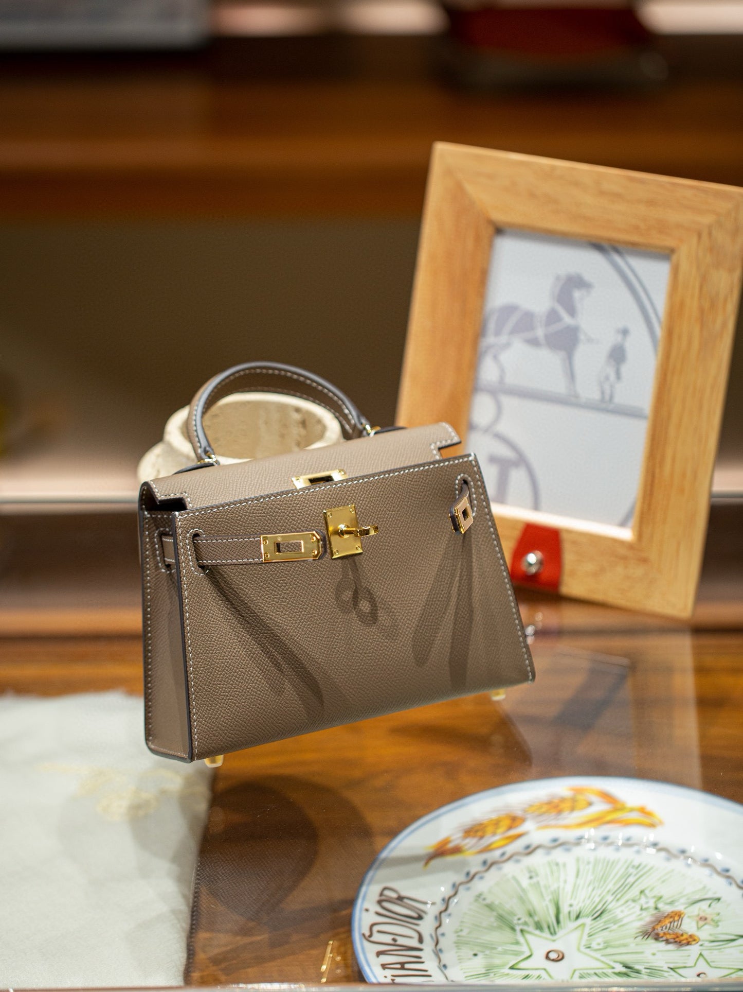 kelly bag taupe -100% cowhide