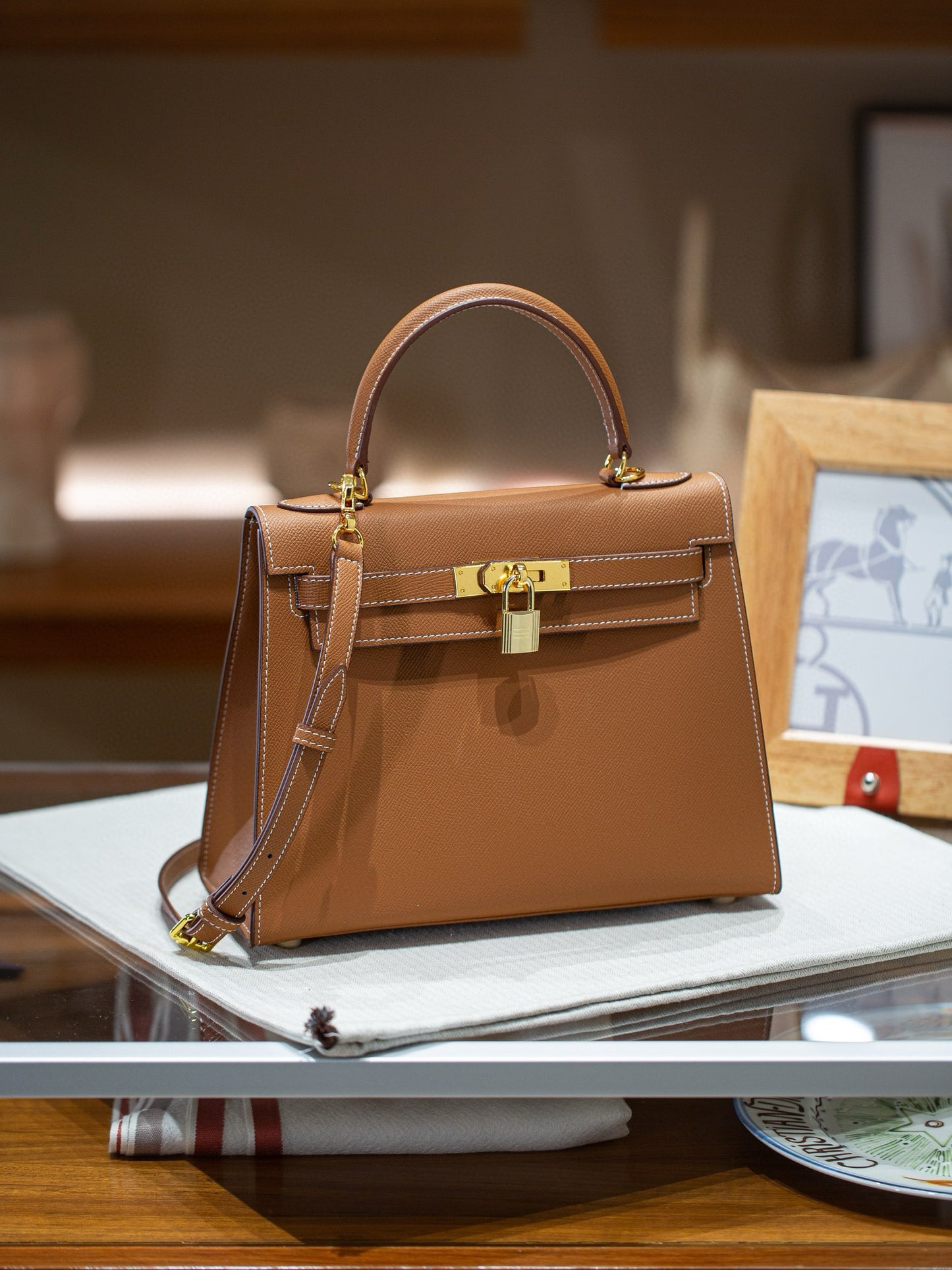 kelly bag camel -100% cowhide