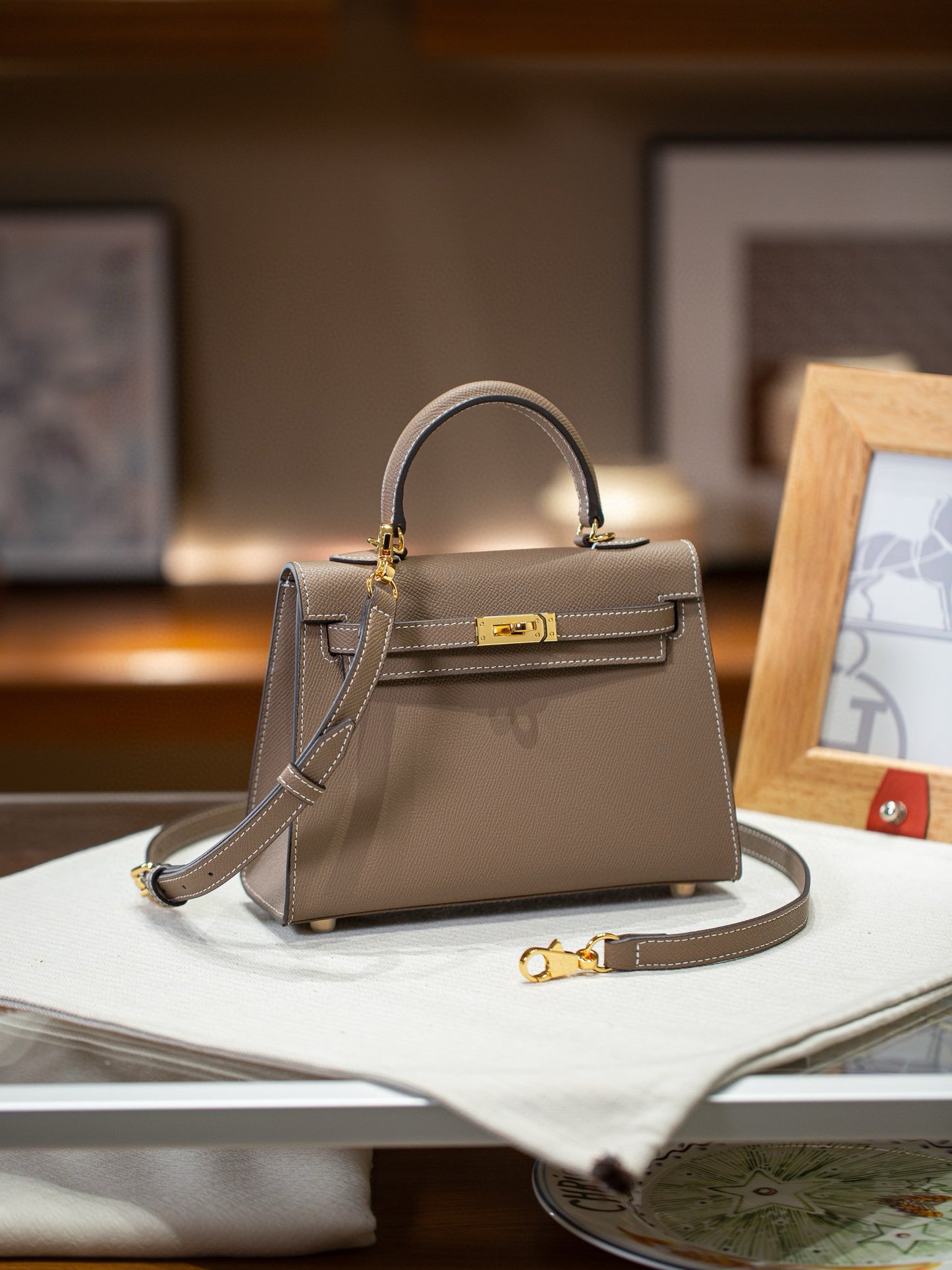 kelly bag taupe -100% cowhide