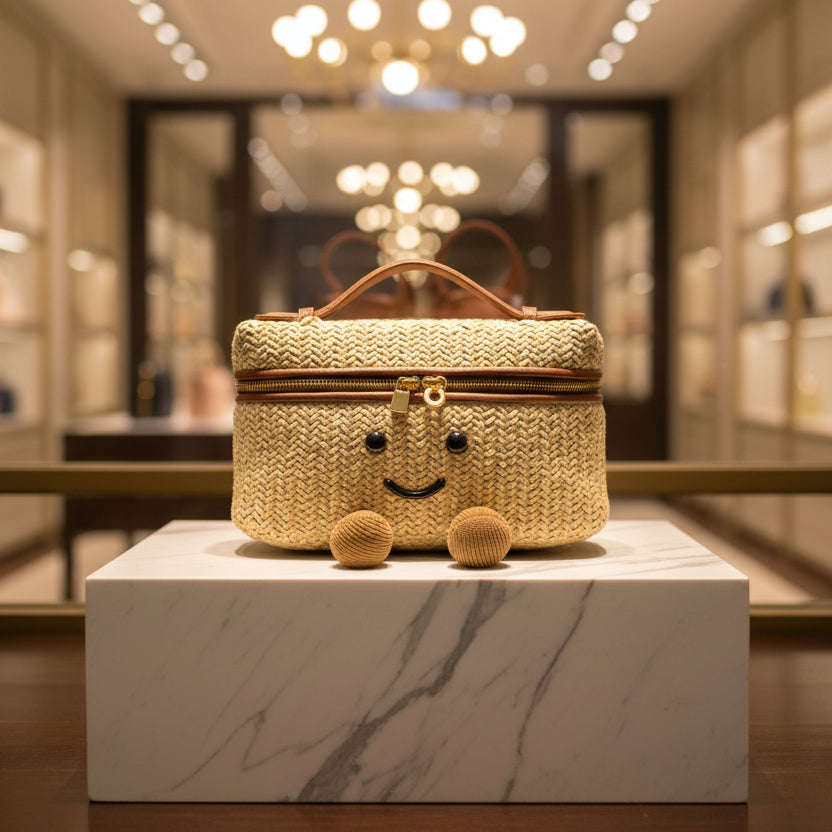 "Happy Feet" Straw Woven Cosmetic Bag – Luxury Inspired Healing Totebag