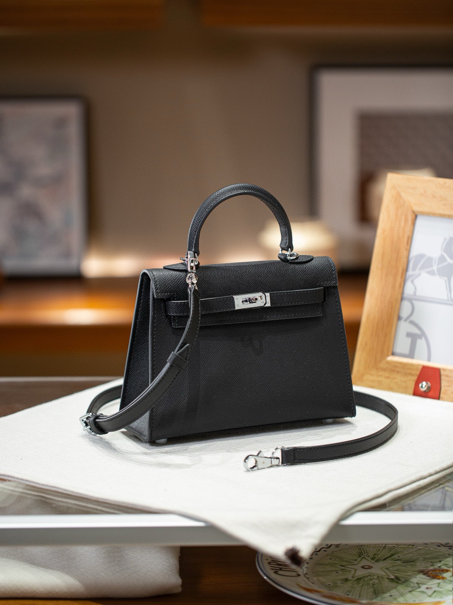 kelly bag black -100% cowhide