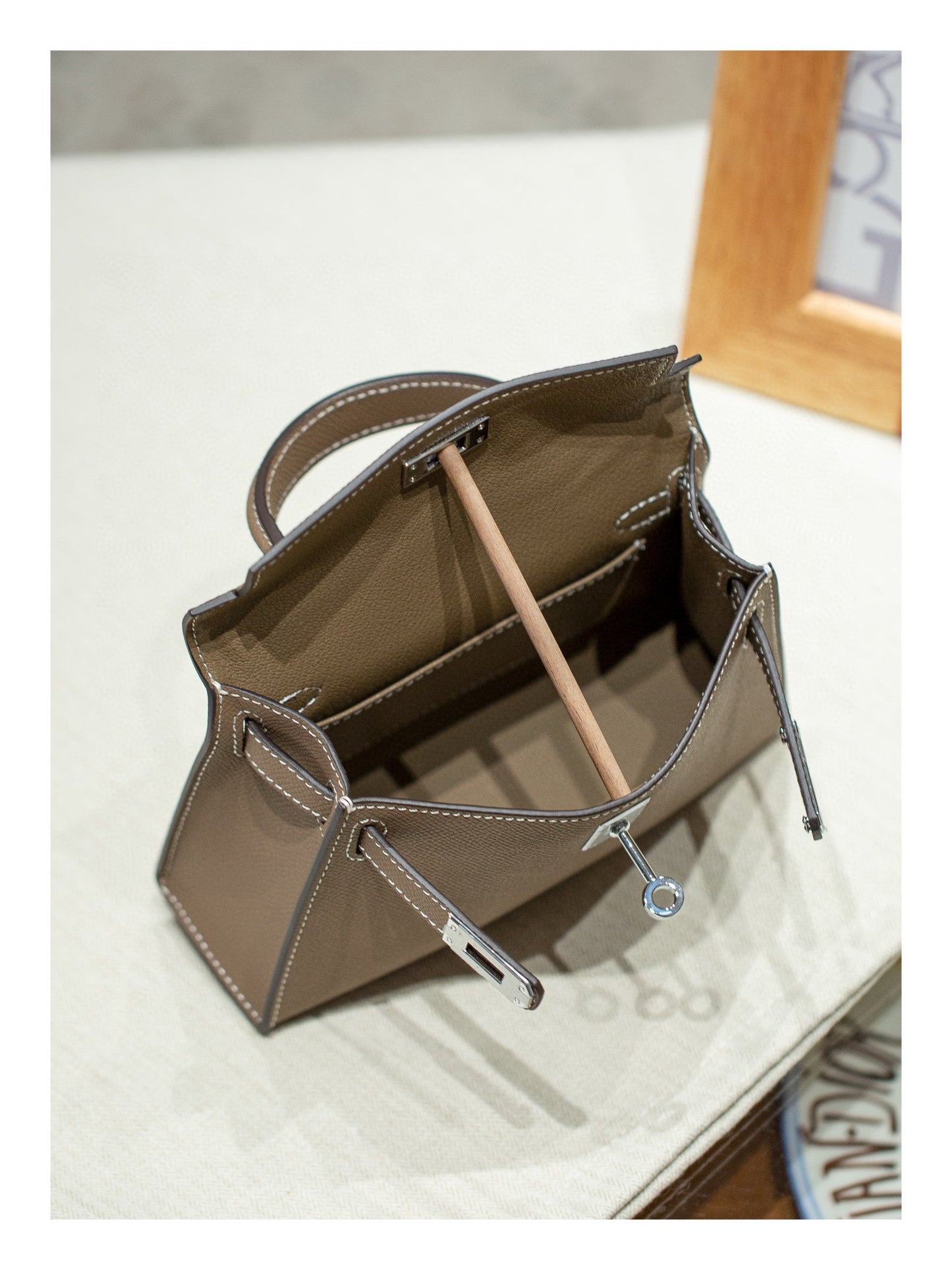 kelly bag taupe silver hardware-100% cowhide