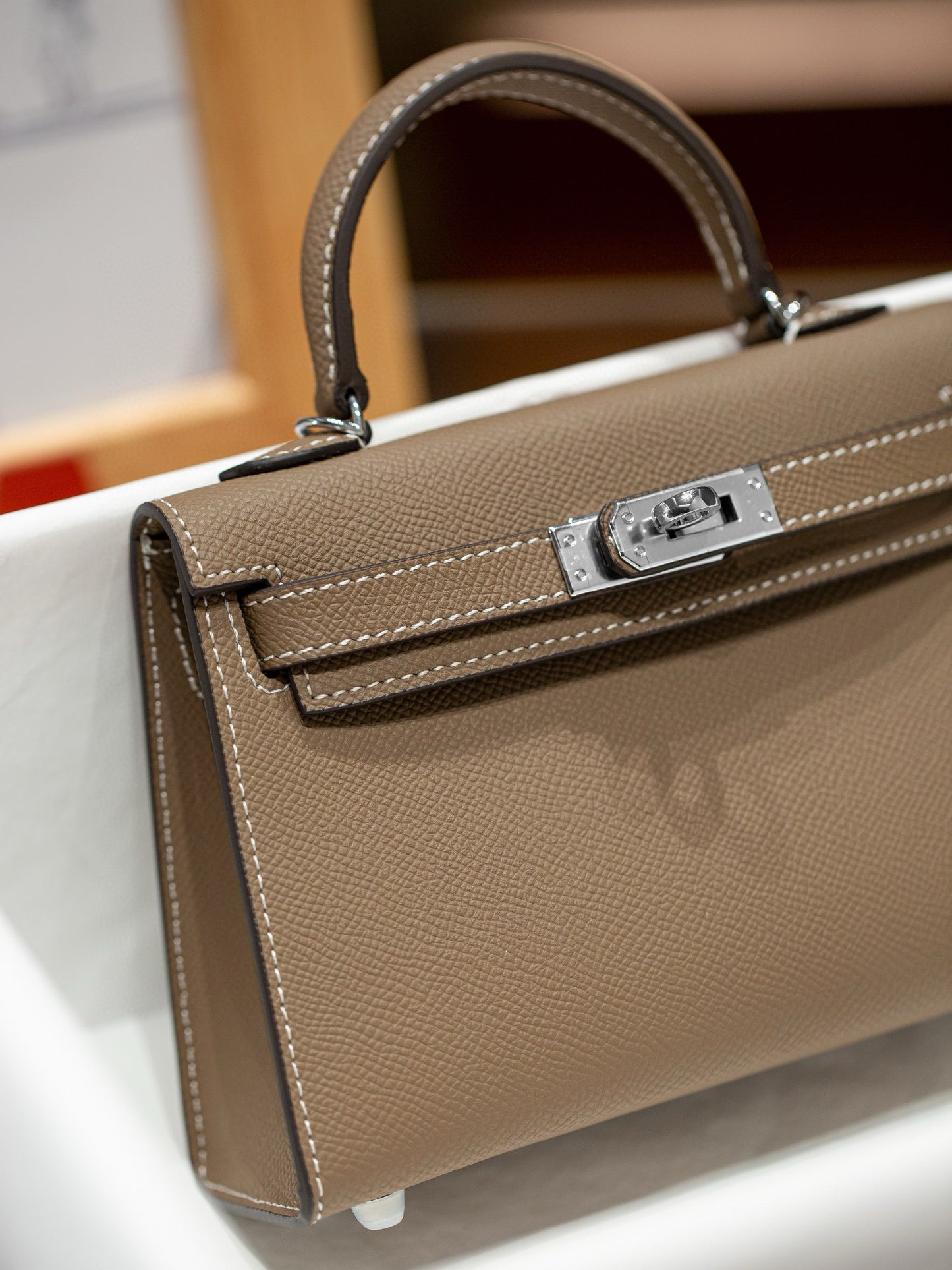kelly bag taupe silver hardware-100% cowhide