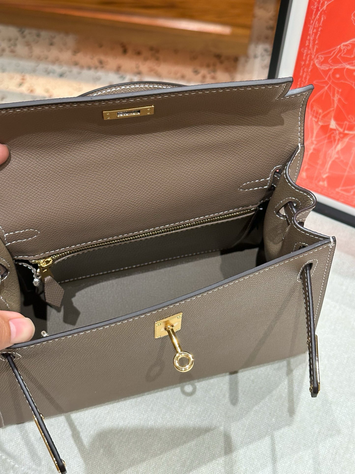 kelly bag taupe -100% cowhide
