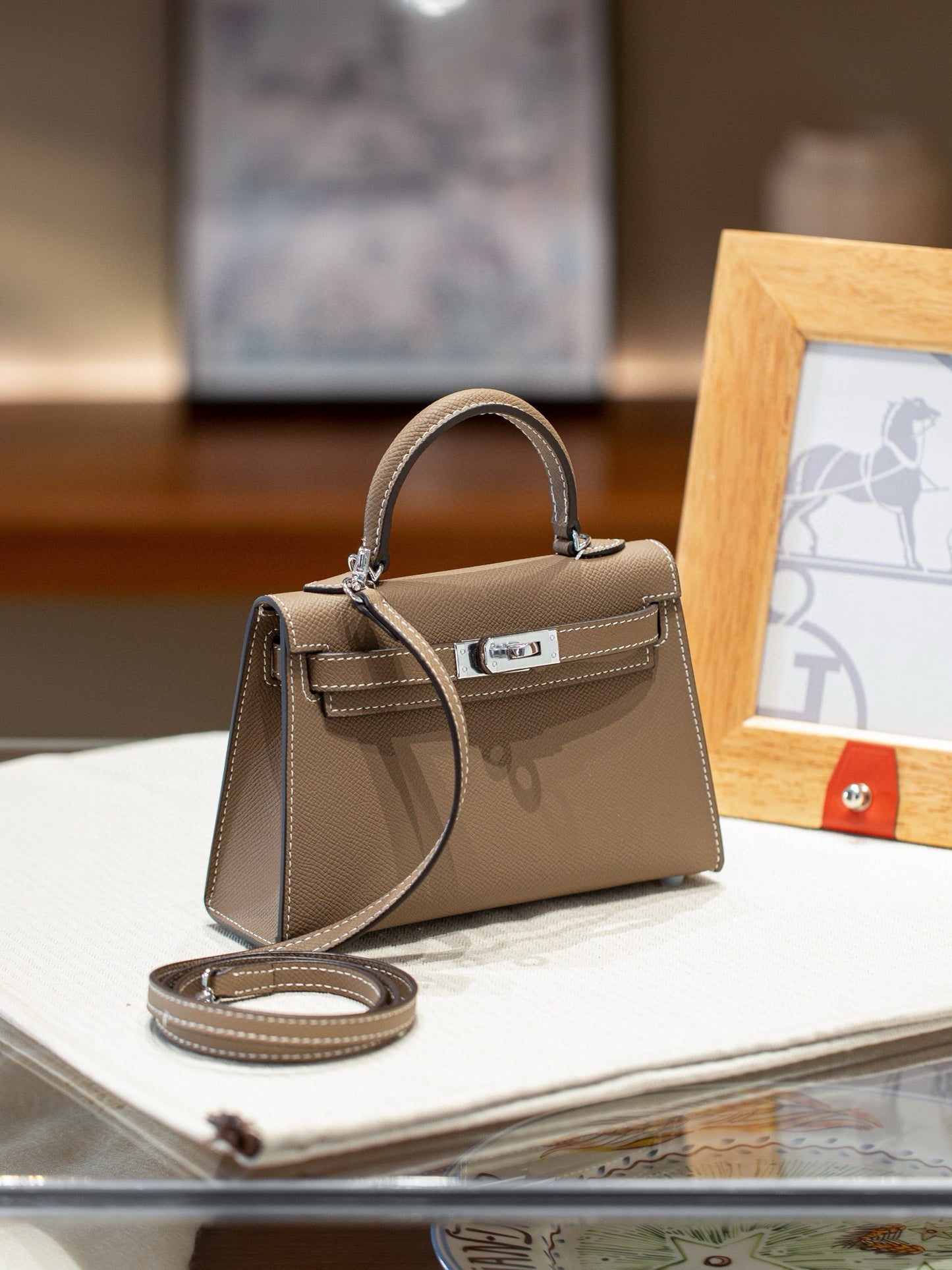 kelly bag taupe silver hardware-100% cowhide
