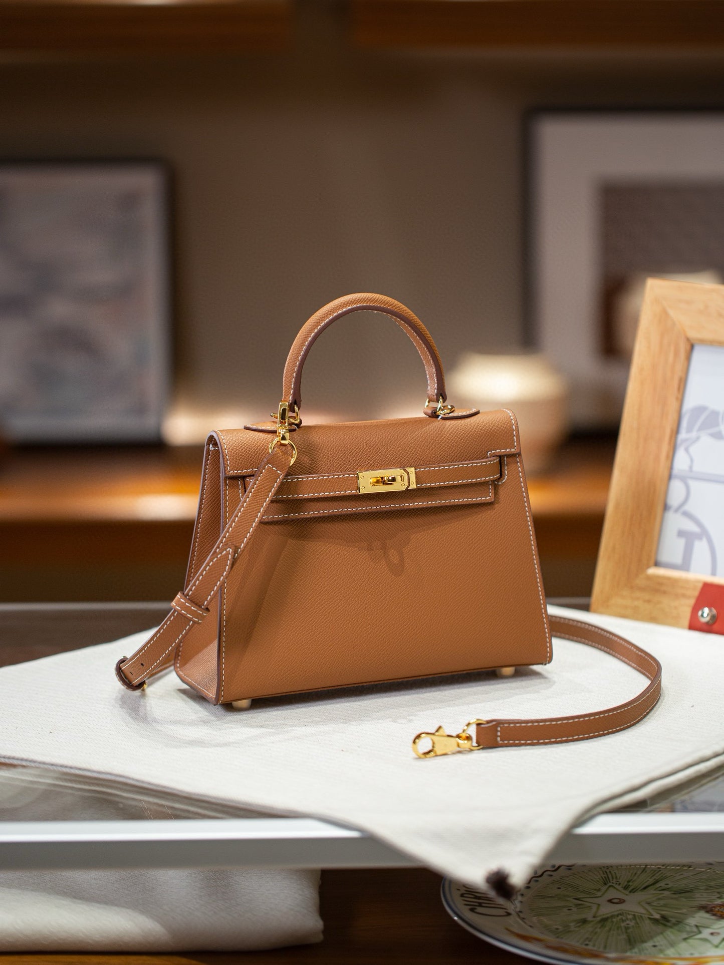 kelly bag camel -100% cowhide