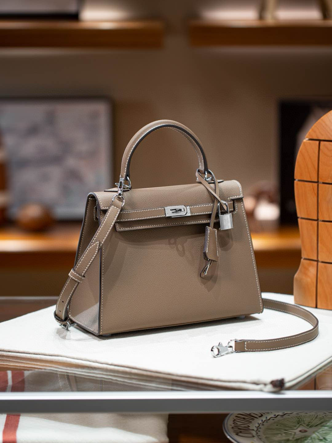 kelly bag taupe -100% cowhide