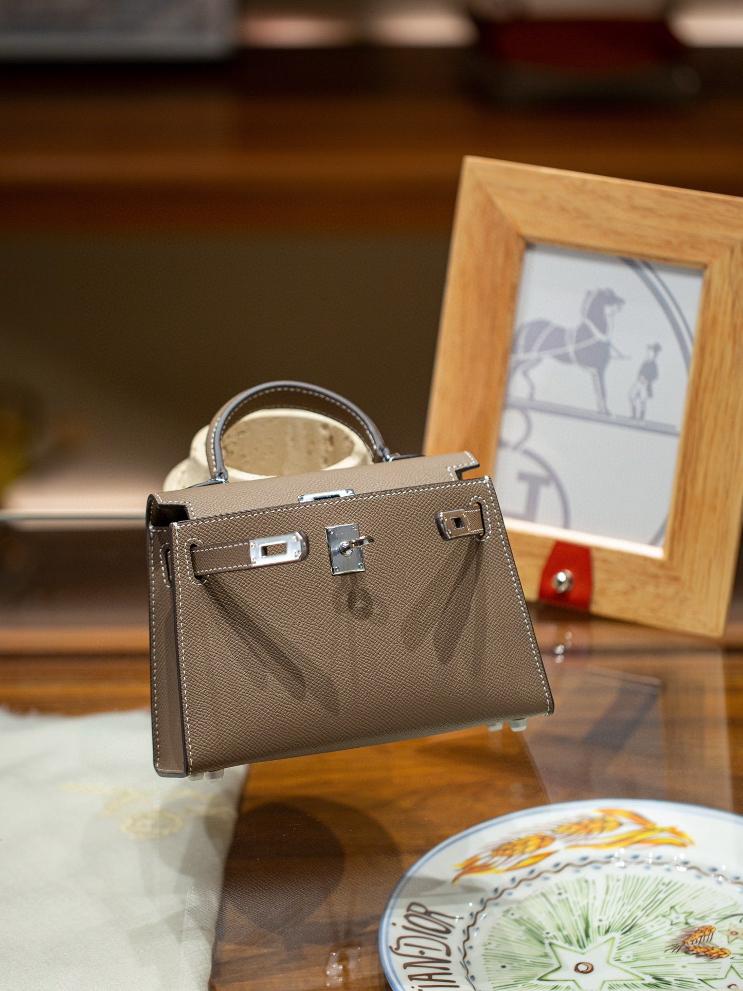 kelly bag taupe silver hardware-100% cowhide