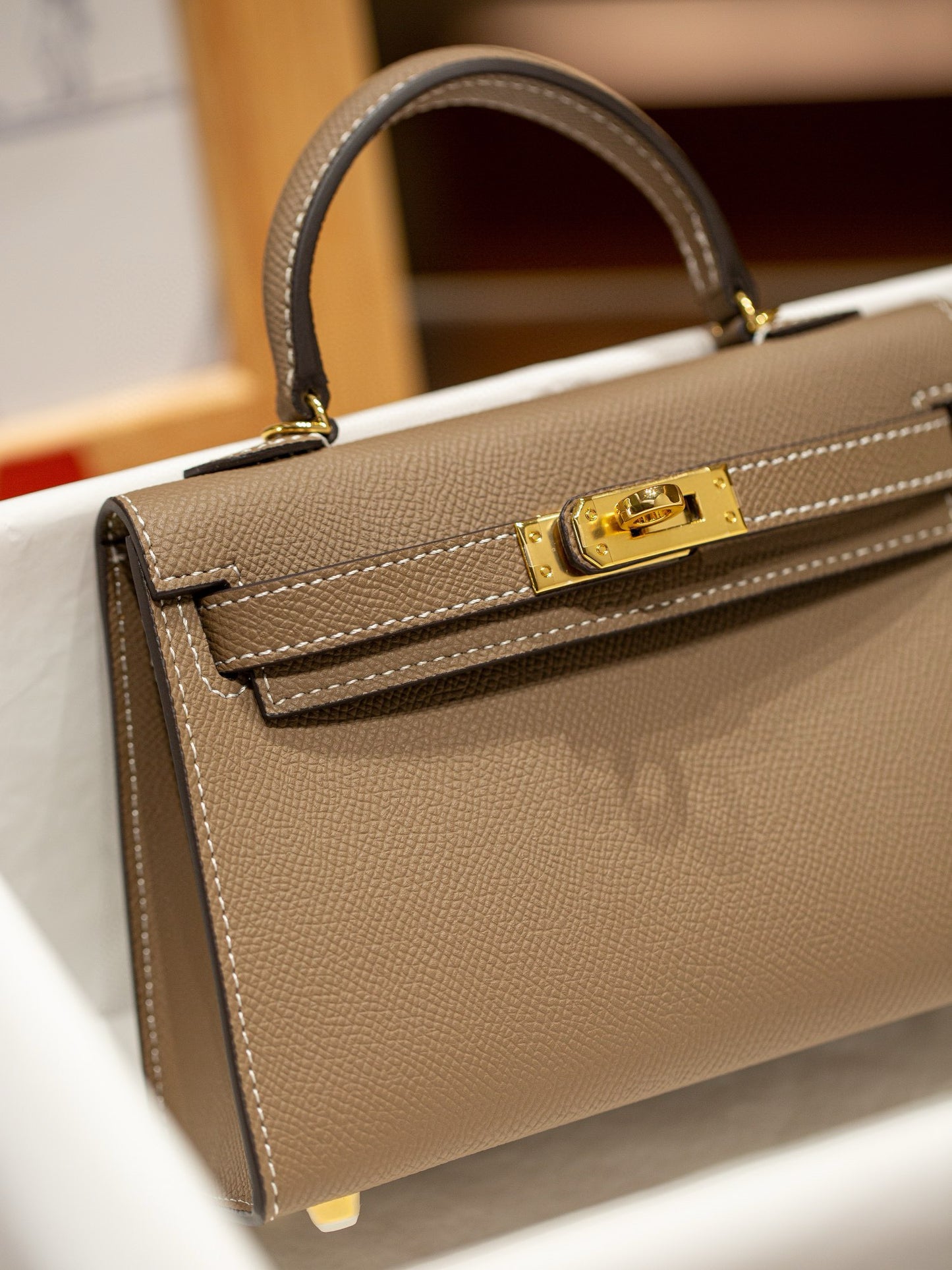 kelly bag taupe -100% cowhide