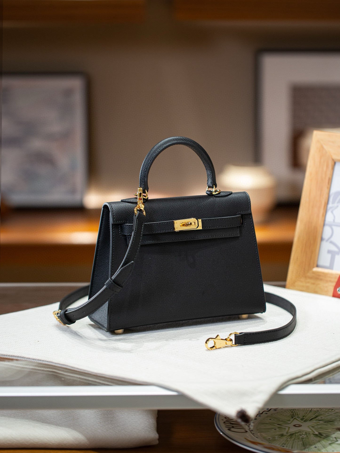 kelly bag black -100% cowhide