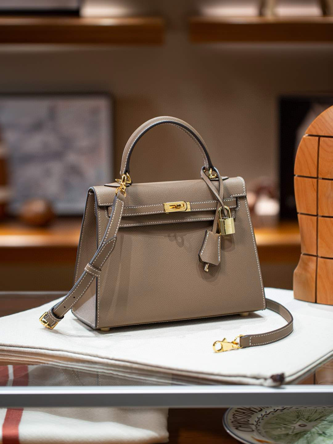 kelly bag taupe -100% cowhide