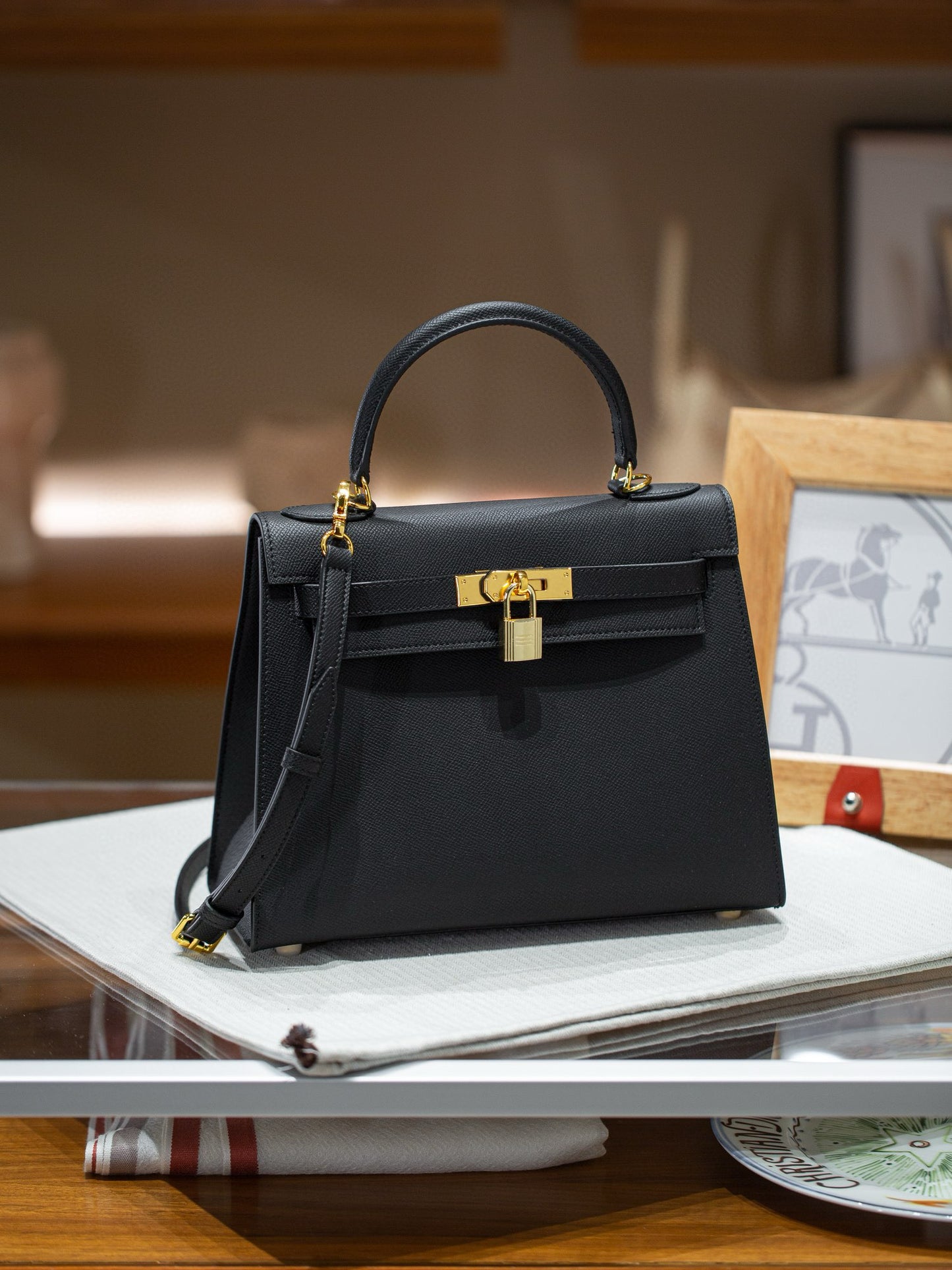 kelly bag black -100% cowhide