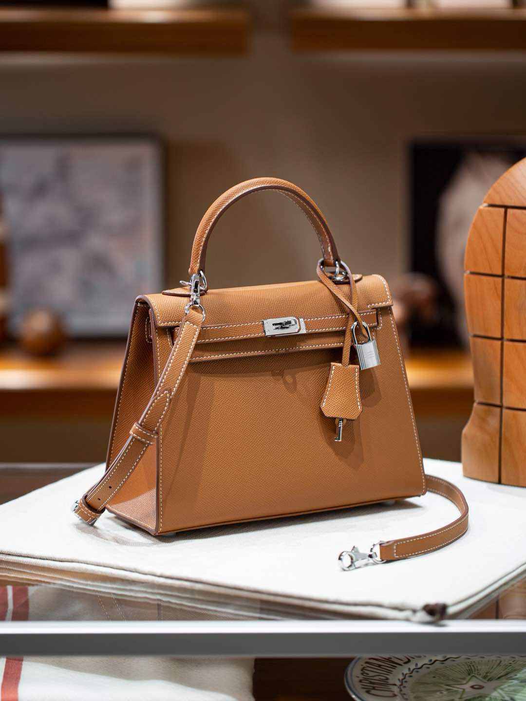 kelly bag camel -100% cowhide