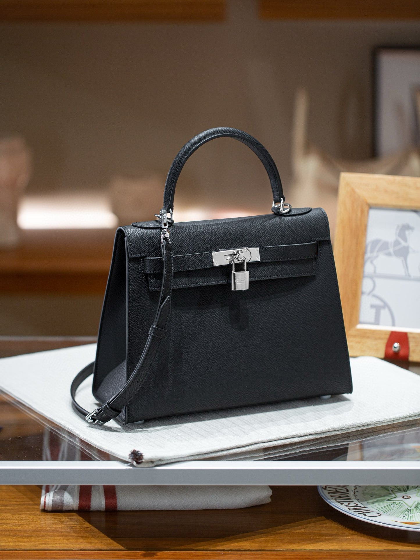 kelly bag black -100% cowhide