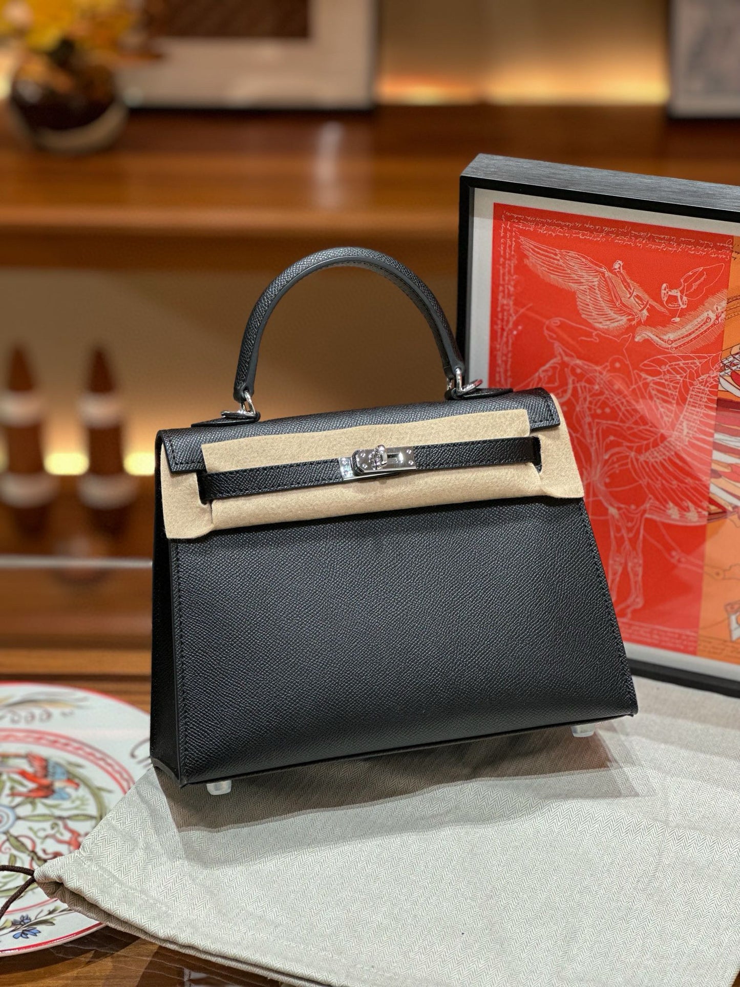 kelly bag black silver hardware-100% cowhide