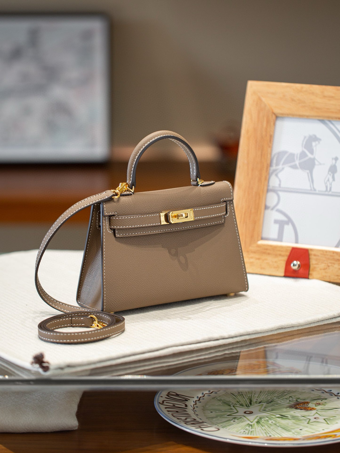 kelly bag taupe -100% cowhide
