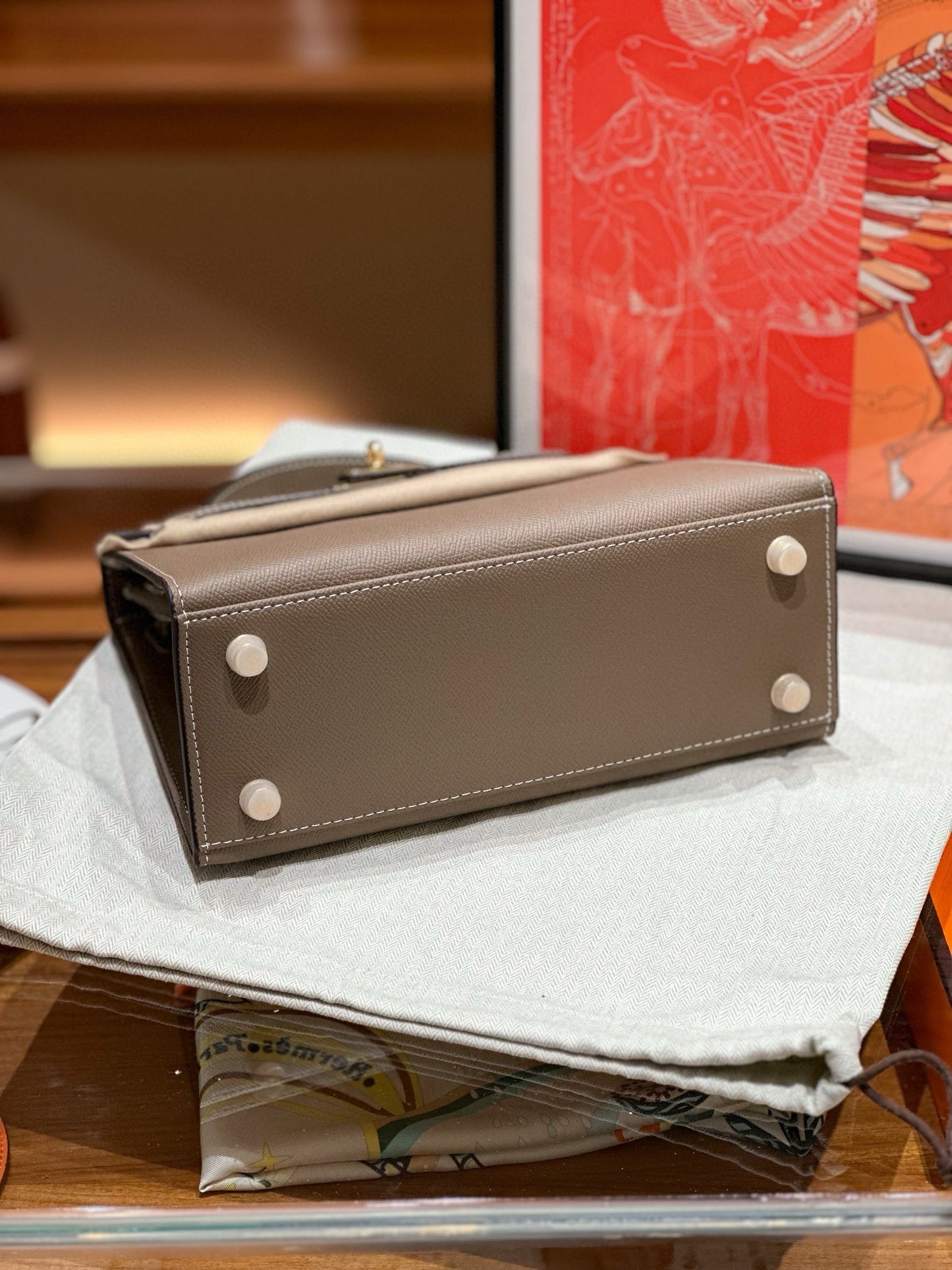 kelly bag taupe -100% cowhide