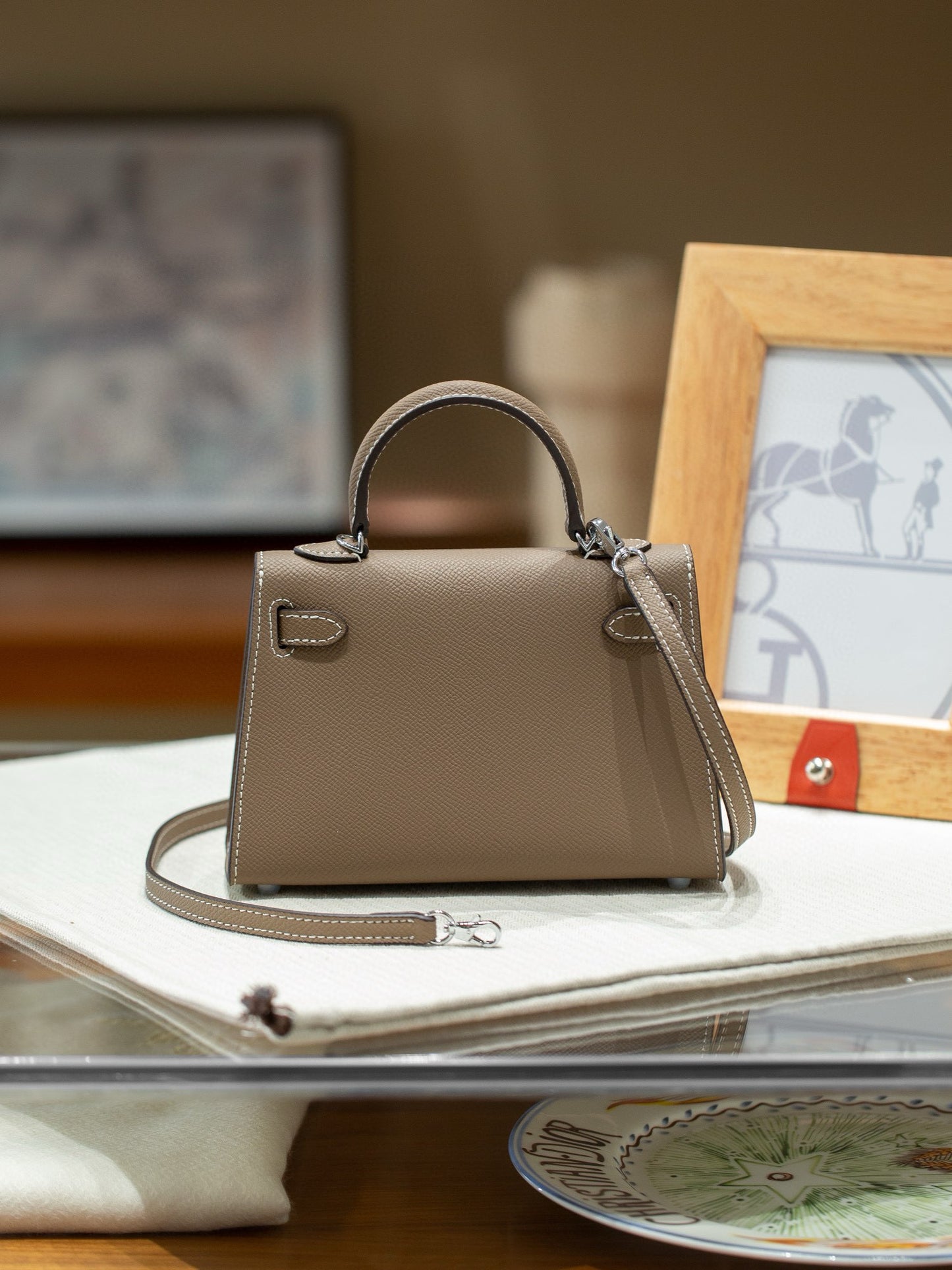 kelly bag taupe silver hardware-100% cowhide