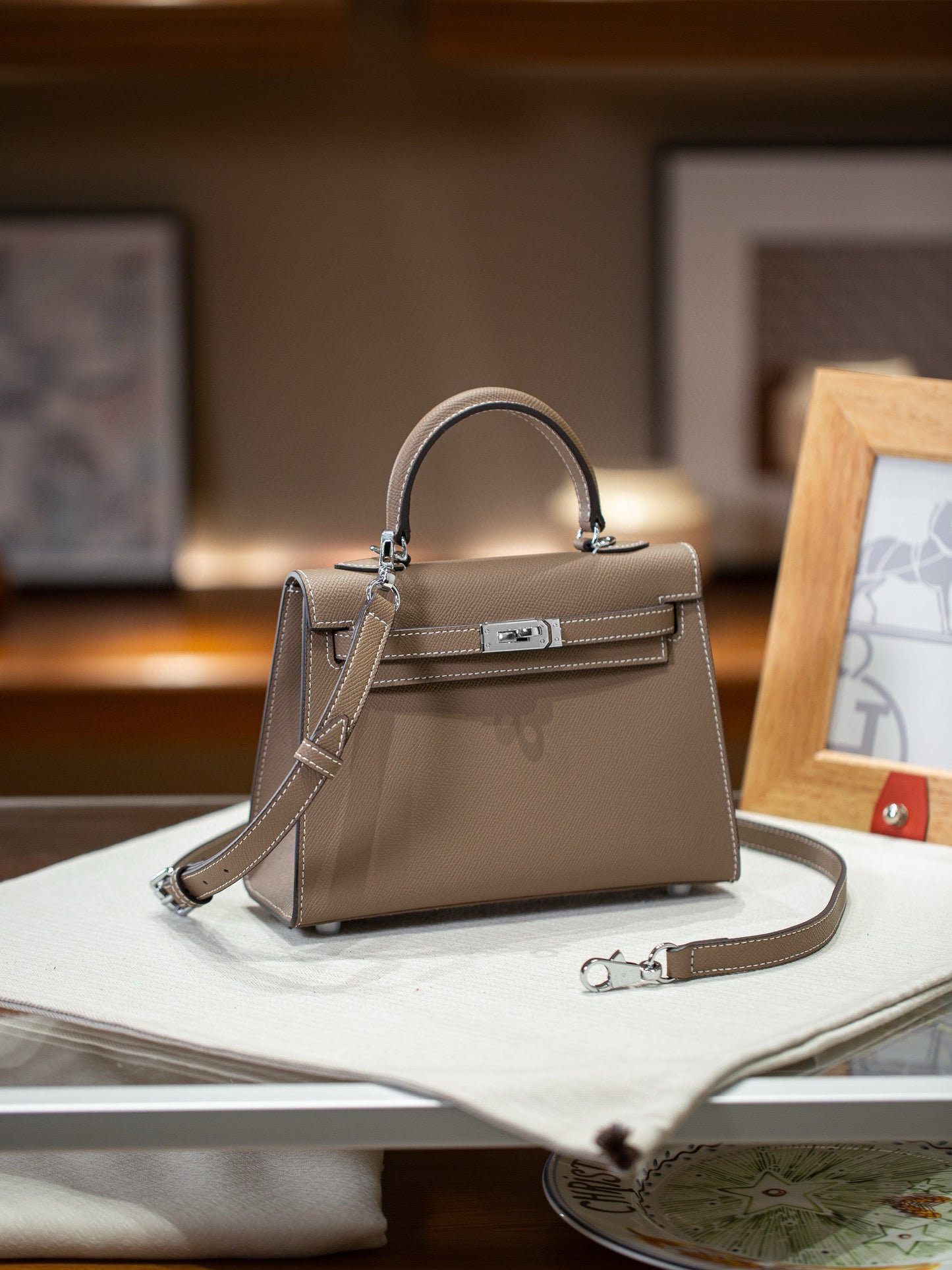 kelly bag taupe -100% cowhide