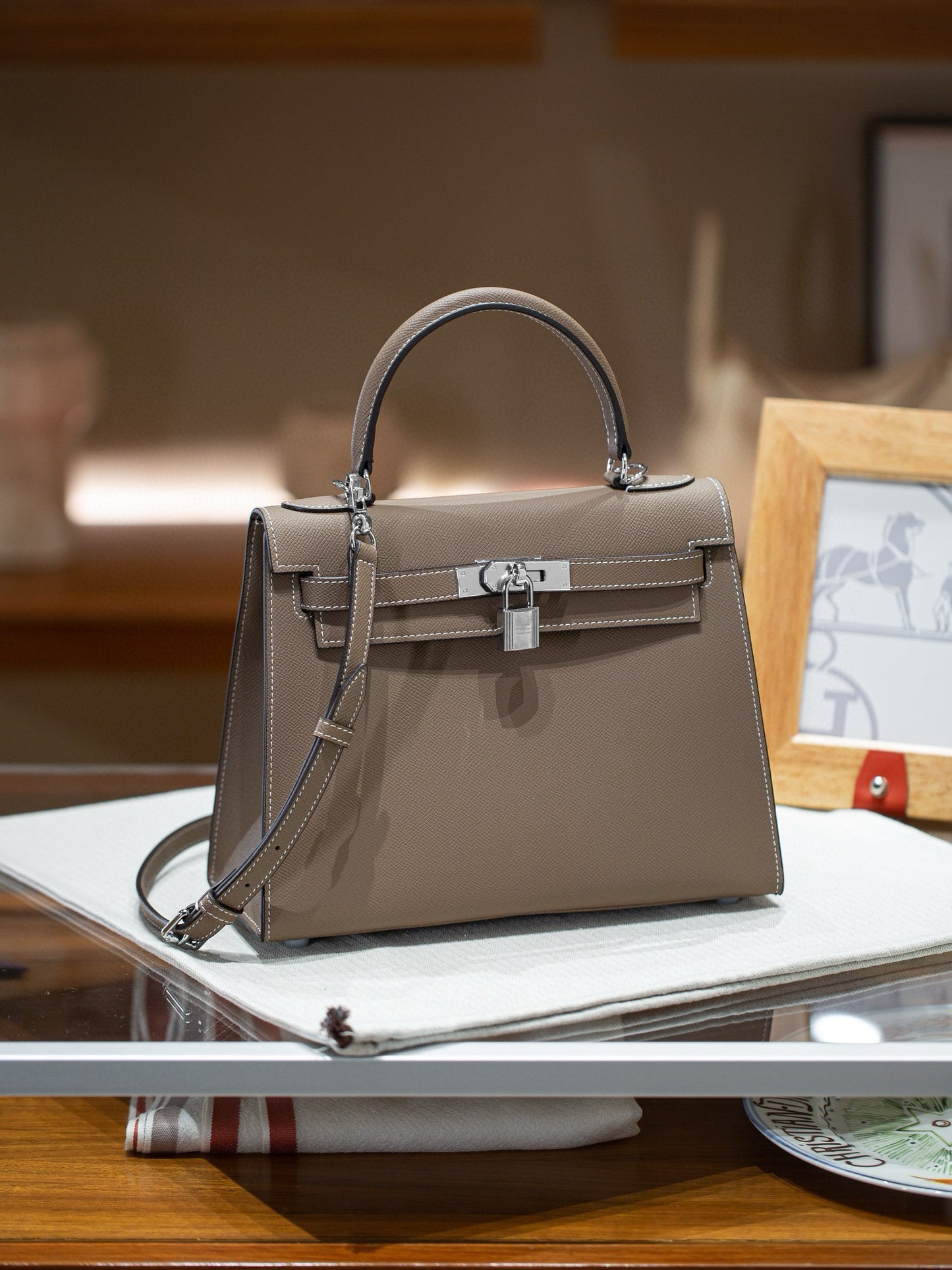kelly bag taupe -100% cowhide