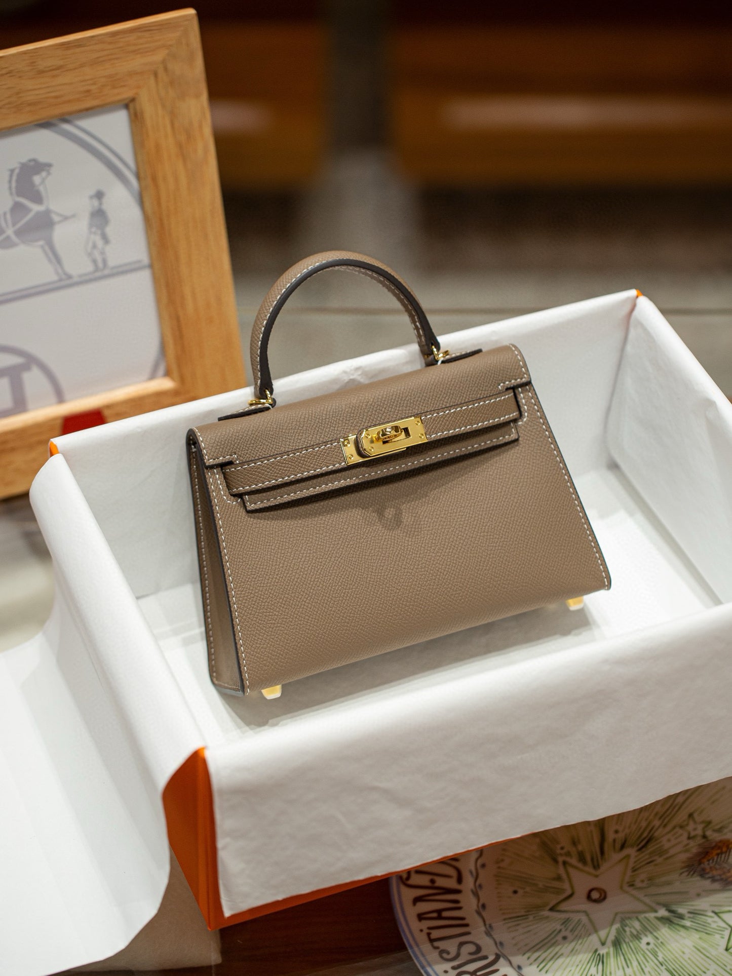 kelly bag taupe -100% cowhide