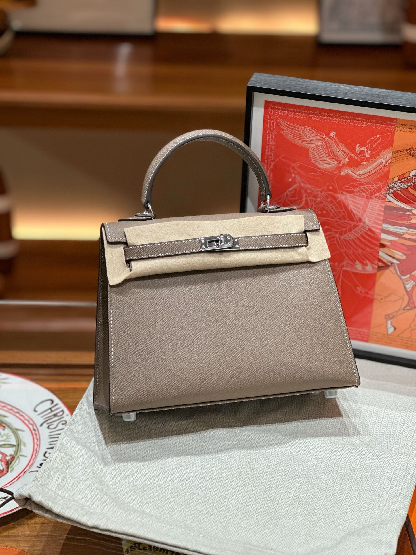 kelly bag taupe silver hardware-100% cowhide