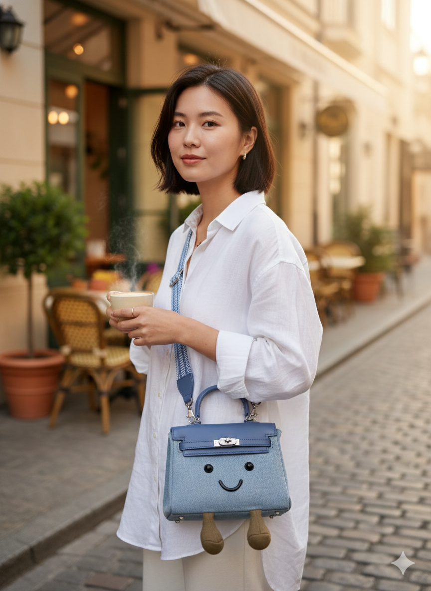 Classic Denim Fluff Bag-ready stock