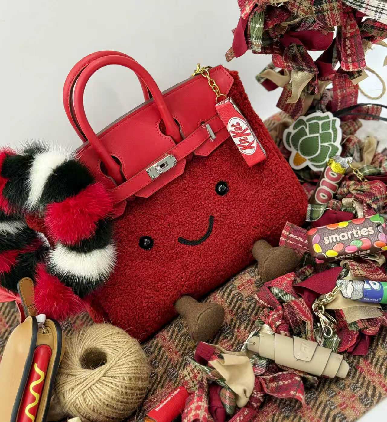 Holiday Red Fluffy Meadow Sherpa Tote (Classic Silhouette)