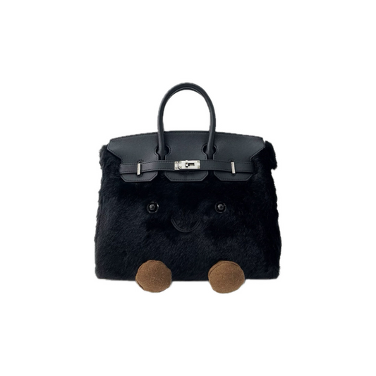 Midnight Fluffy Meadow Teddy Fur Tote (Classic Silhouette)