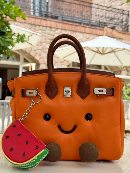 Classic leather Orange-colored handbag