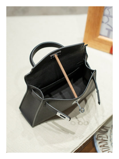 kelly bag black silver hardware-100% cowhide