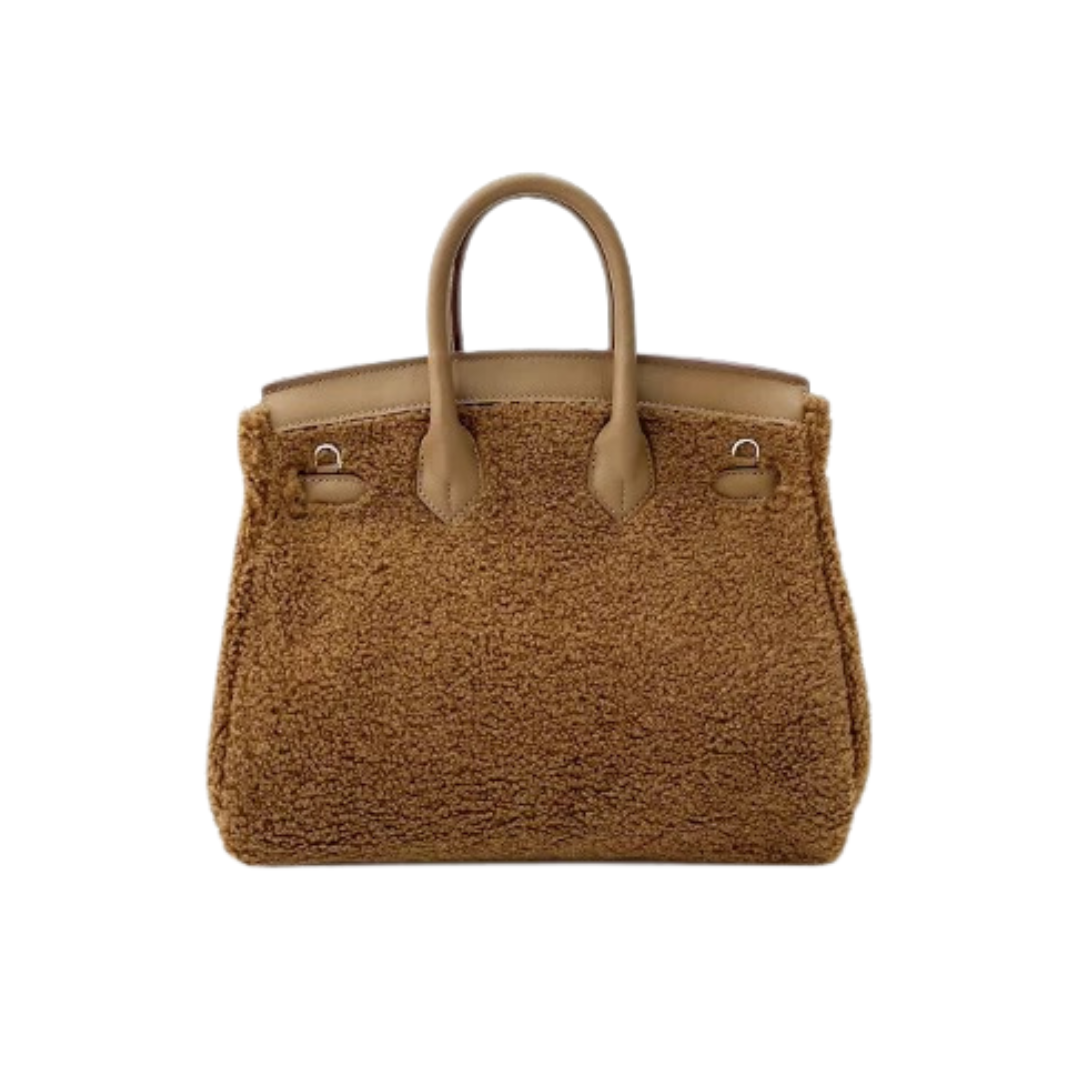 Coffee-Colored Curly Plush Handbag