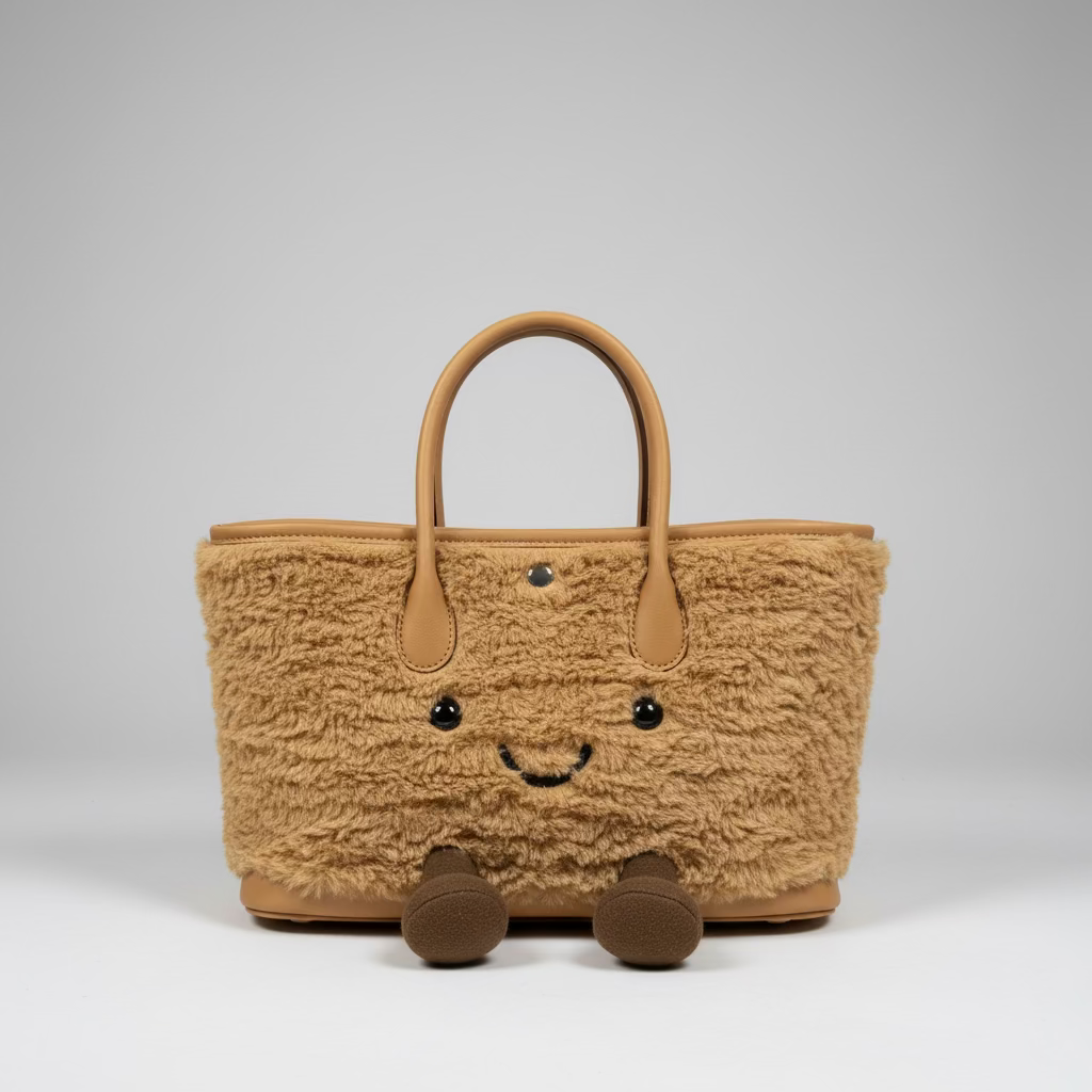 Cute Smiley Face Plush Garden Tote Bag | Kawaii Fluffy Handbag in 2 Sizes