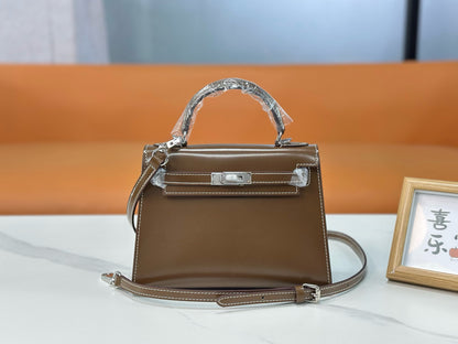 Bag Kelly taupe bright leather 19/22/25cm