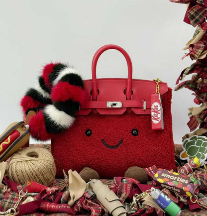 Holiday Red Fluffy Meadow Sherpa Tote (Classic Silhouette)