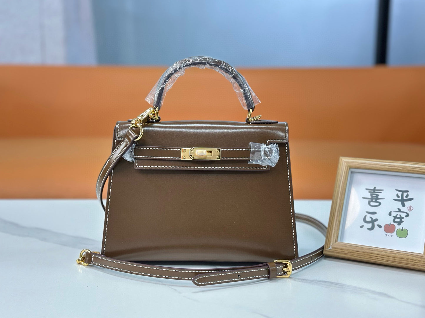 Bag Kelly taupe bright leather 19/22/25cm
