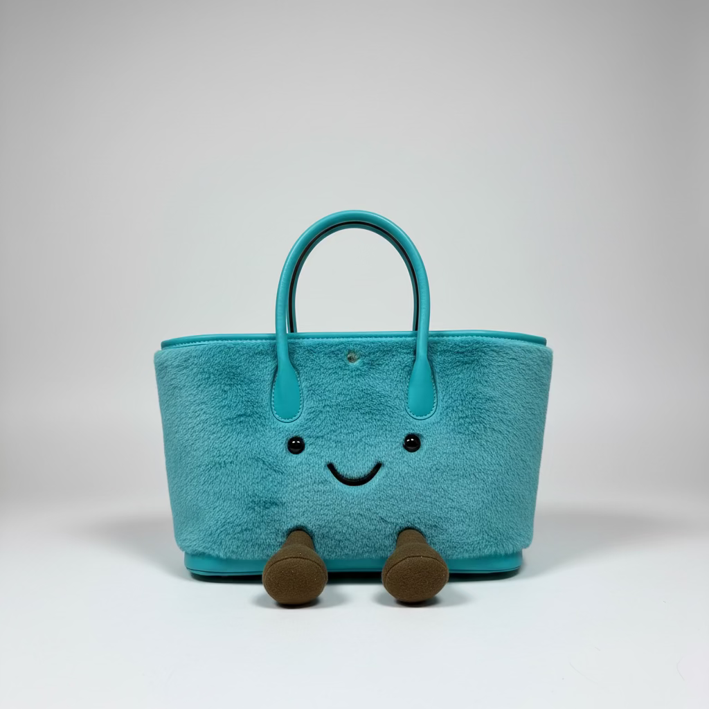 Cute Smiley Face Plush Garden Tote Bag | Kawaii Fluffy Handbag in 2 Sizes