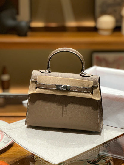 kelly bag taupe silver hardware-100% cowhide
