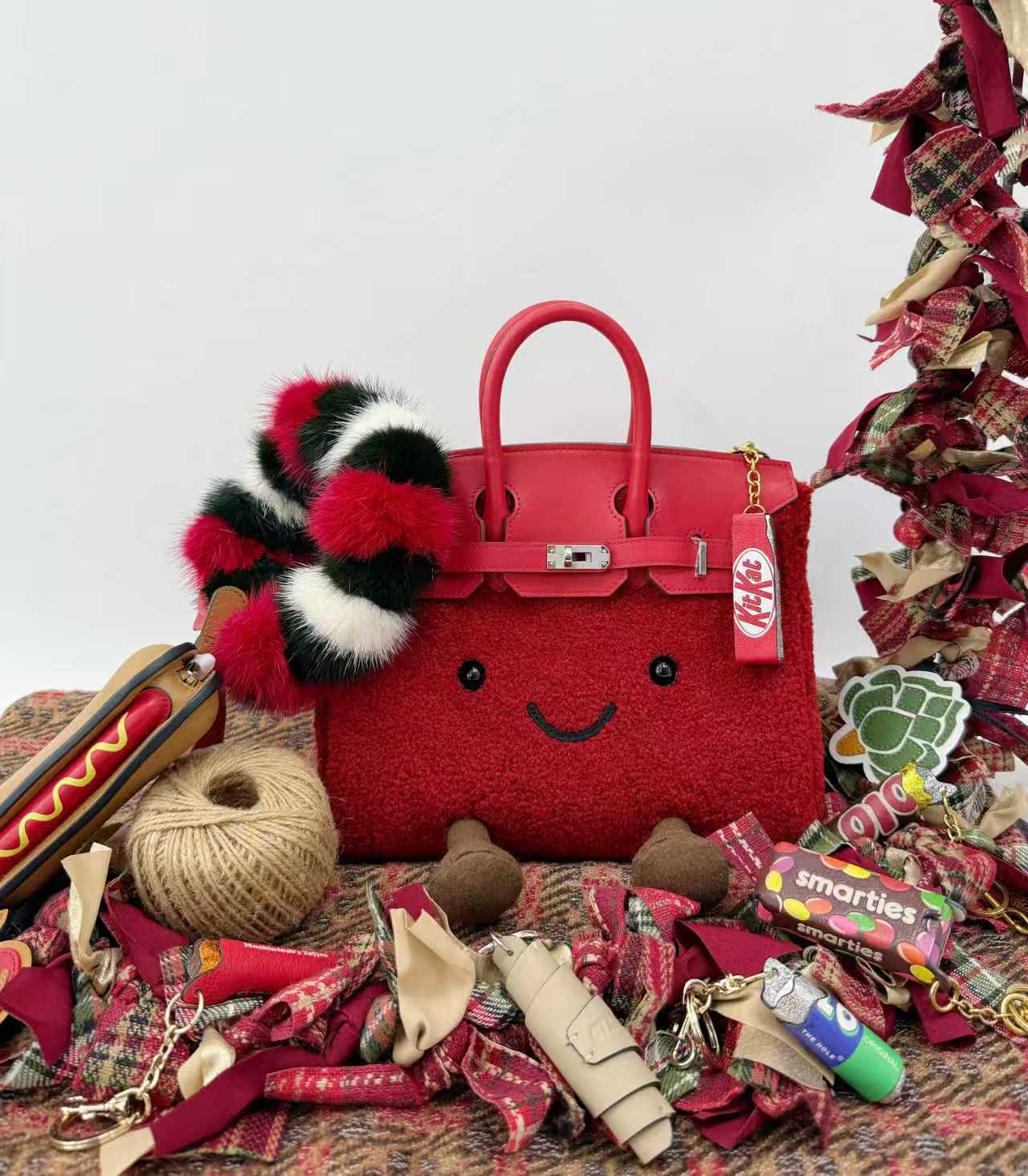 Holiday Red Fluffy Meadow Sherpa Tote (Classic Silhouette)
