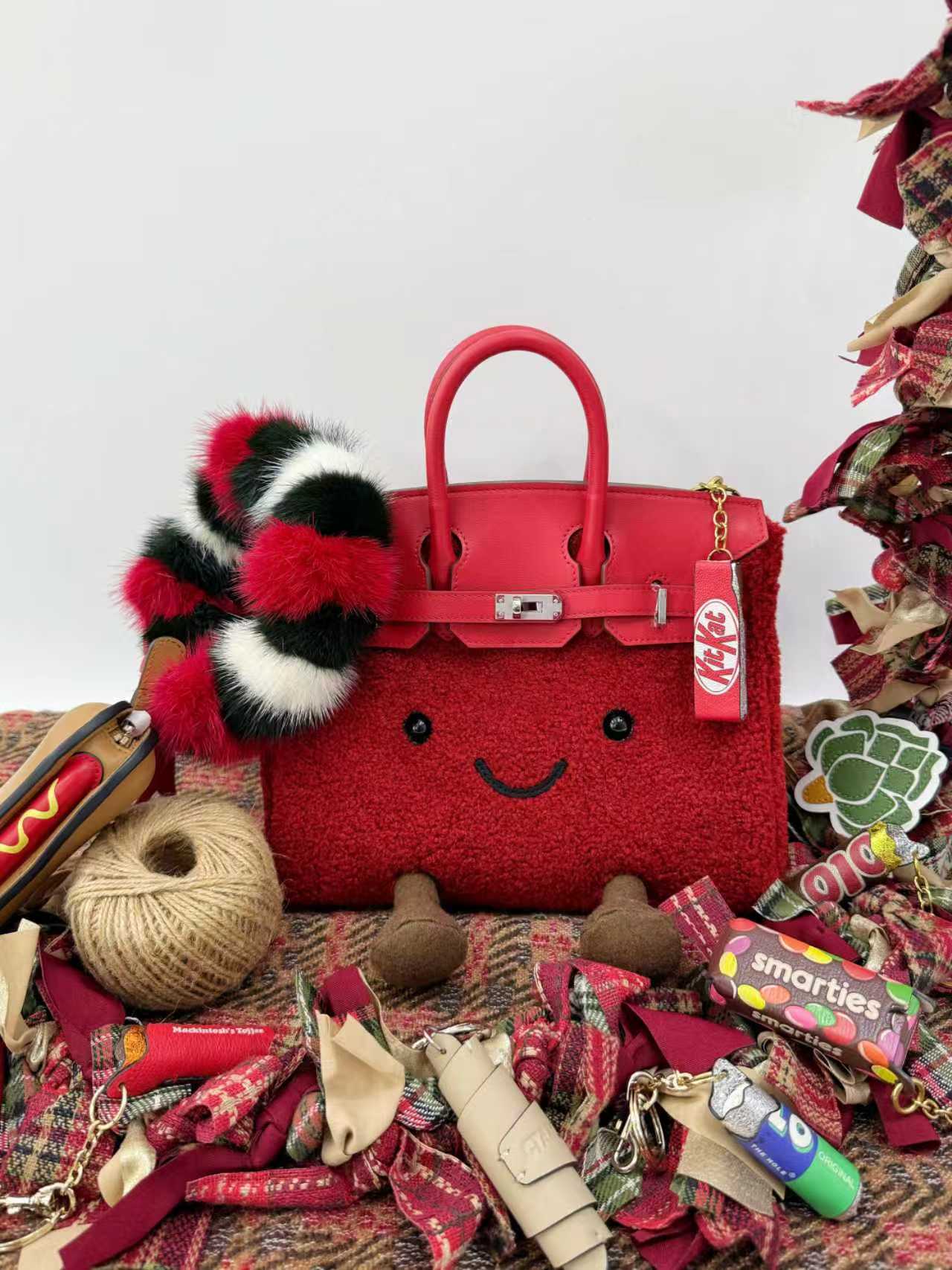 Holiday Red Fluffy Meadow Sherpa Tote (Classic Silhouette)