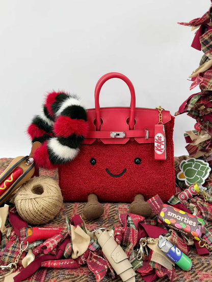 Holiday Red Fluffy Meadow Sherpa Tote (Classic Silhouette)