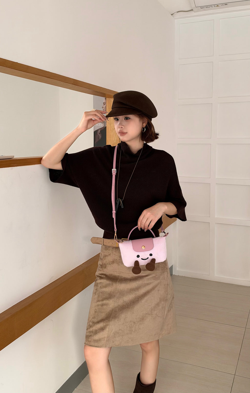 Cartoon Jellycat & Longchamp Style Cute Mini Tote Handle Shoulder Bag —— Plush Baby Purple
