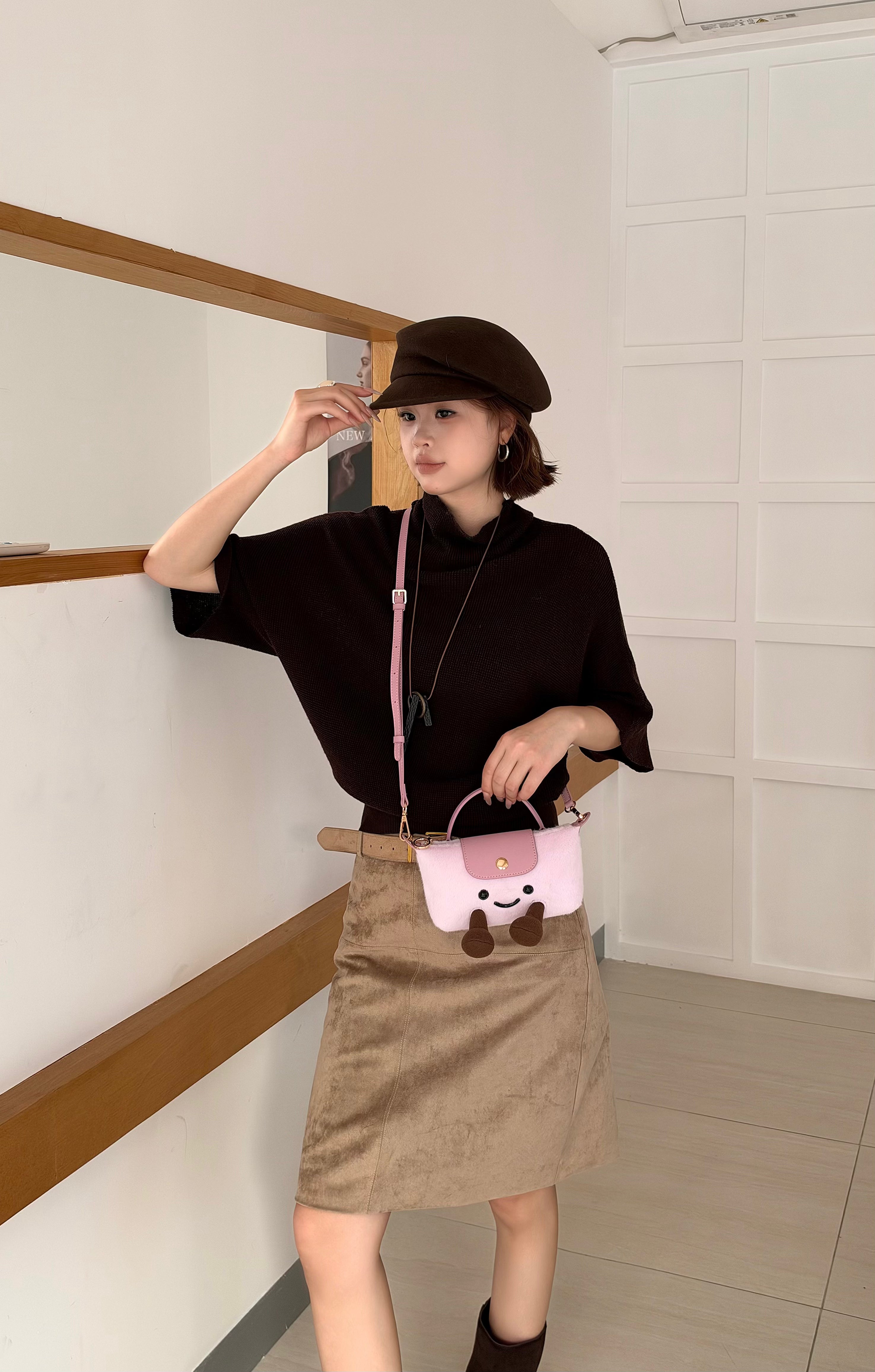 Cartoon Jellycat & Longchamp Style Cute Mini Tote Handle Shoulder Bag —— Plush Baby Purple