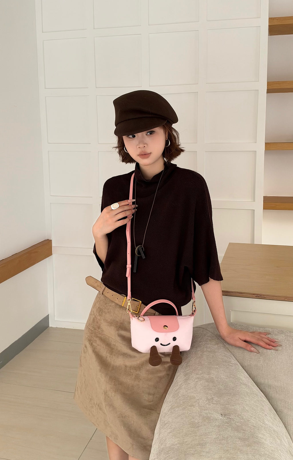 Cartoon Jellycat & Longchamp Style Cute Mini Tote Handle Shoulder Bag —— Plush Baby Pink
