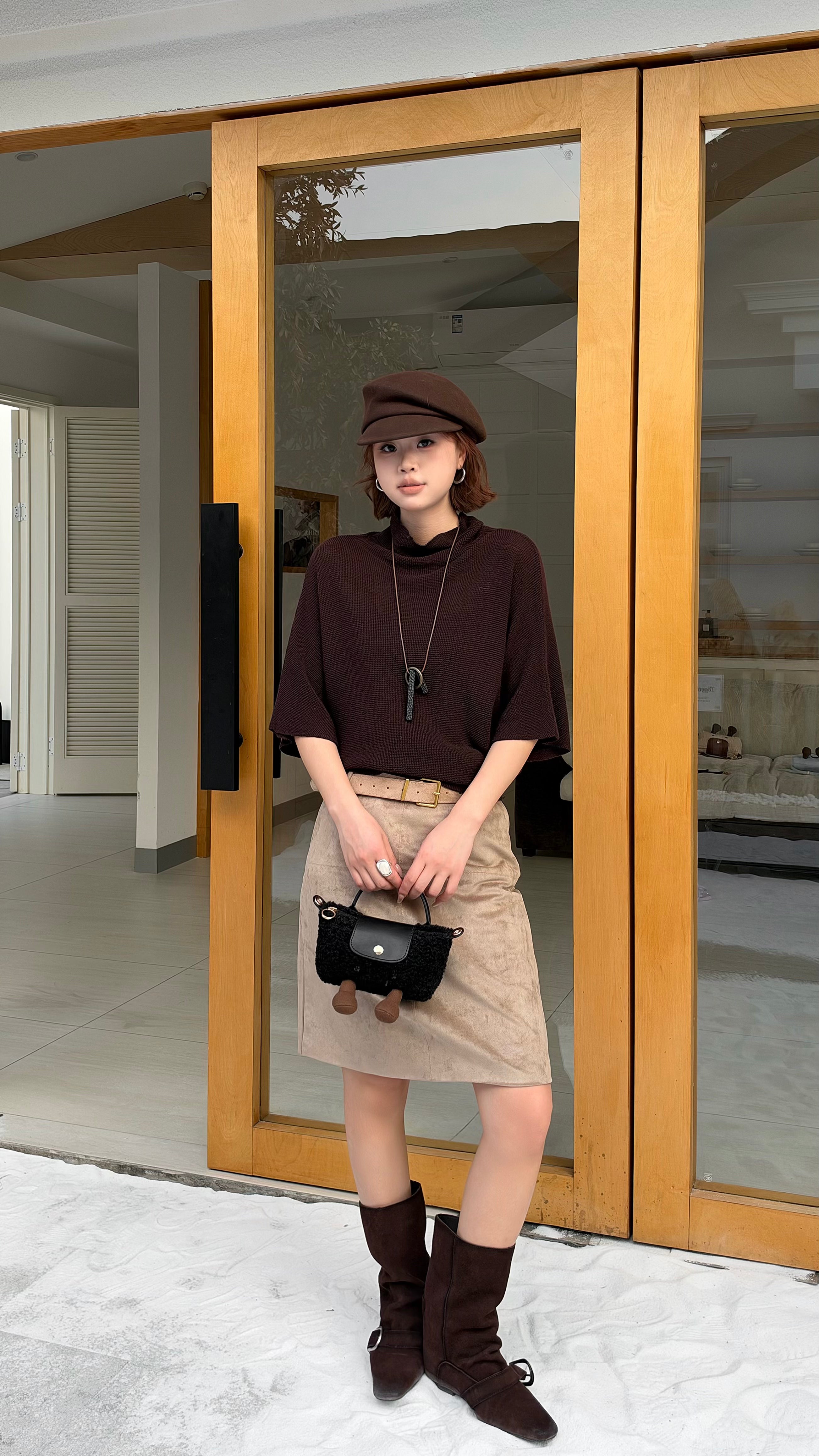 Cartoon Jellycat & Longchamp Style Cute Mini Tote Handle Shoulder Bag —— Woolen Black