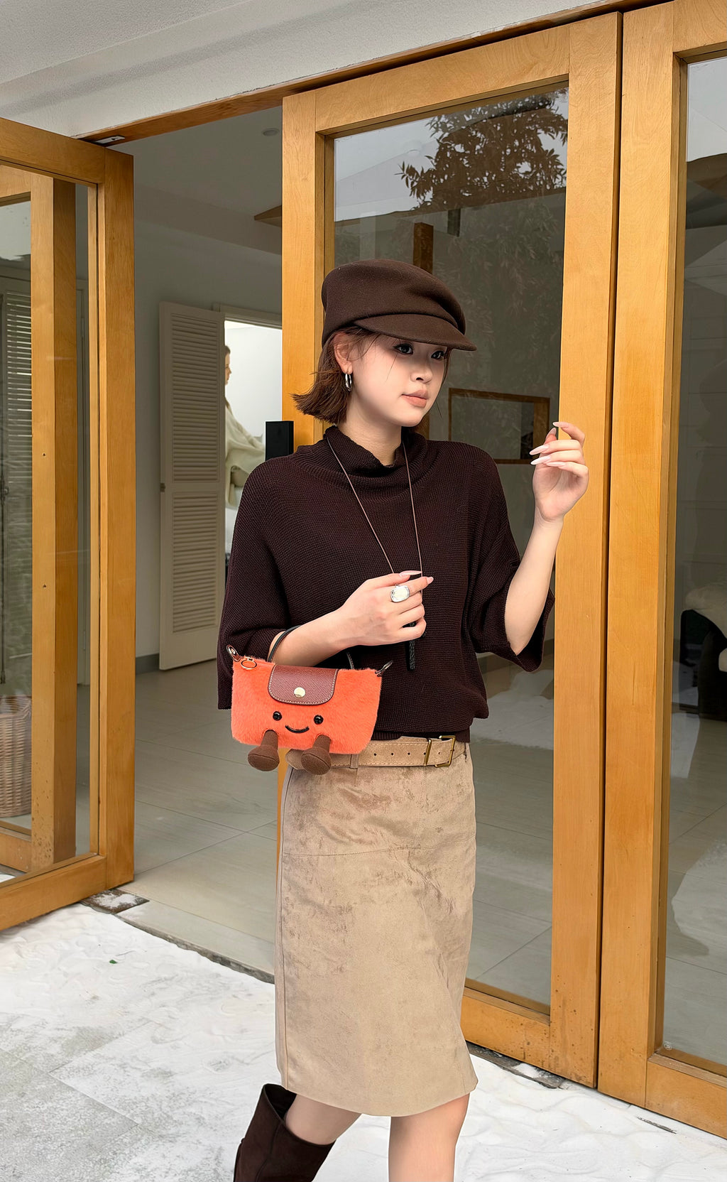 Cartoon Jellycat & Longchamp Style Cute Mini Tote Handle Shoulder Bag —— Plush Orange