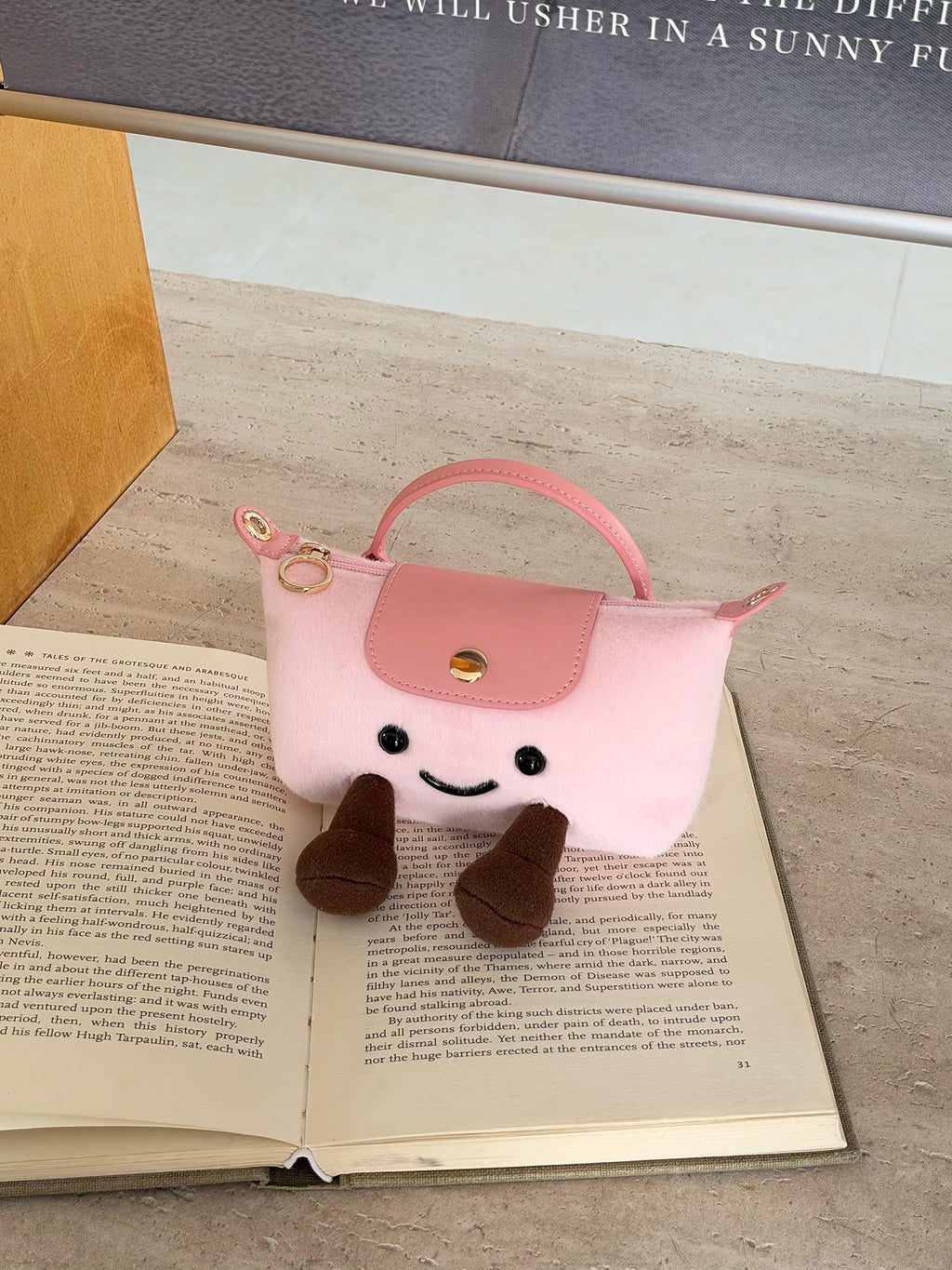 Cartoon Jellycat & Longchamp Style Cute Mini Tote Handle Shoulder Bag —— Plush Baby Pink
